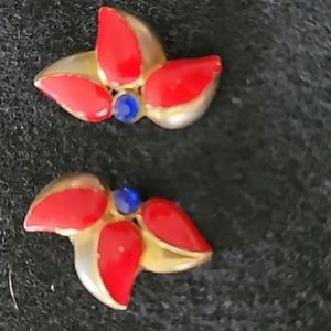 Vintage Red, Blue, Gold  tone Earrings